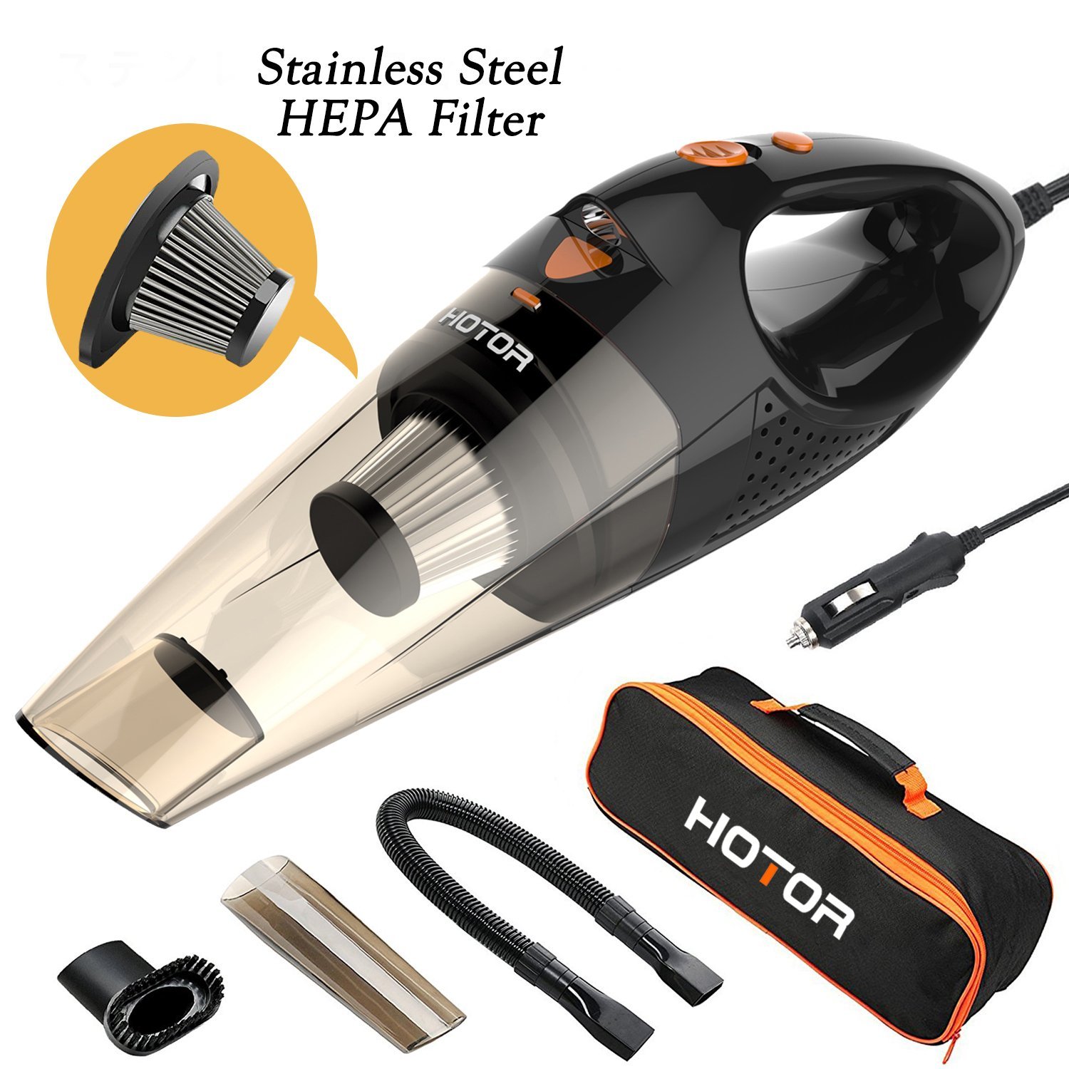 HOTOR Corded Car Vacuum Cleaner with LED Light, DC12-Volt Wet/Dry ...