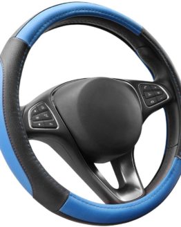 COFIT Microfiber Leather Steering Wheel Cover Universal Size M 37-38cm Blue and Black_5d8a1d56f22dd.jpeg